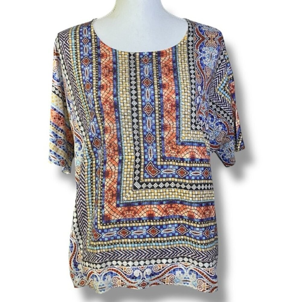 Chicos Mosaic Stained Glass Rhinestones Dolman Top Geometric Womens Chico 0/Sm